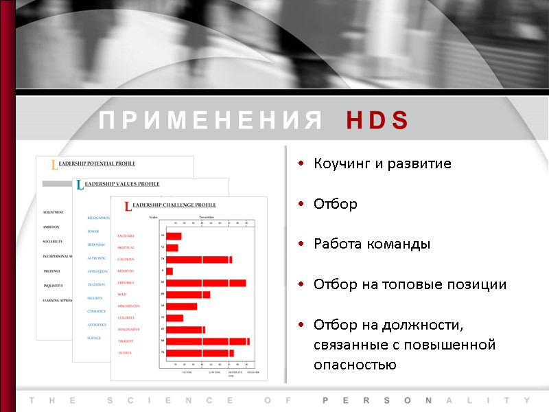 ПРИМЕНЕНИЯ HDS Коучинг и развитие  Отбор   Работа команды  Отбор на